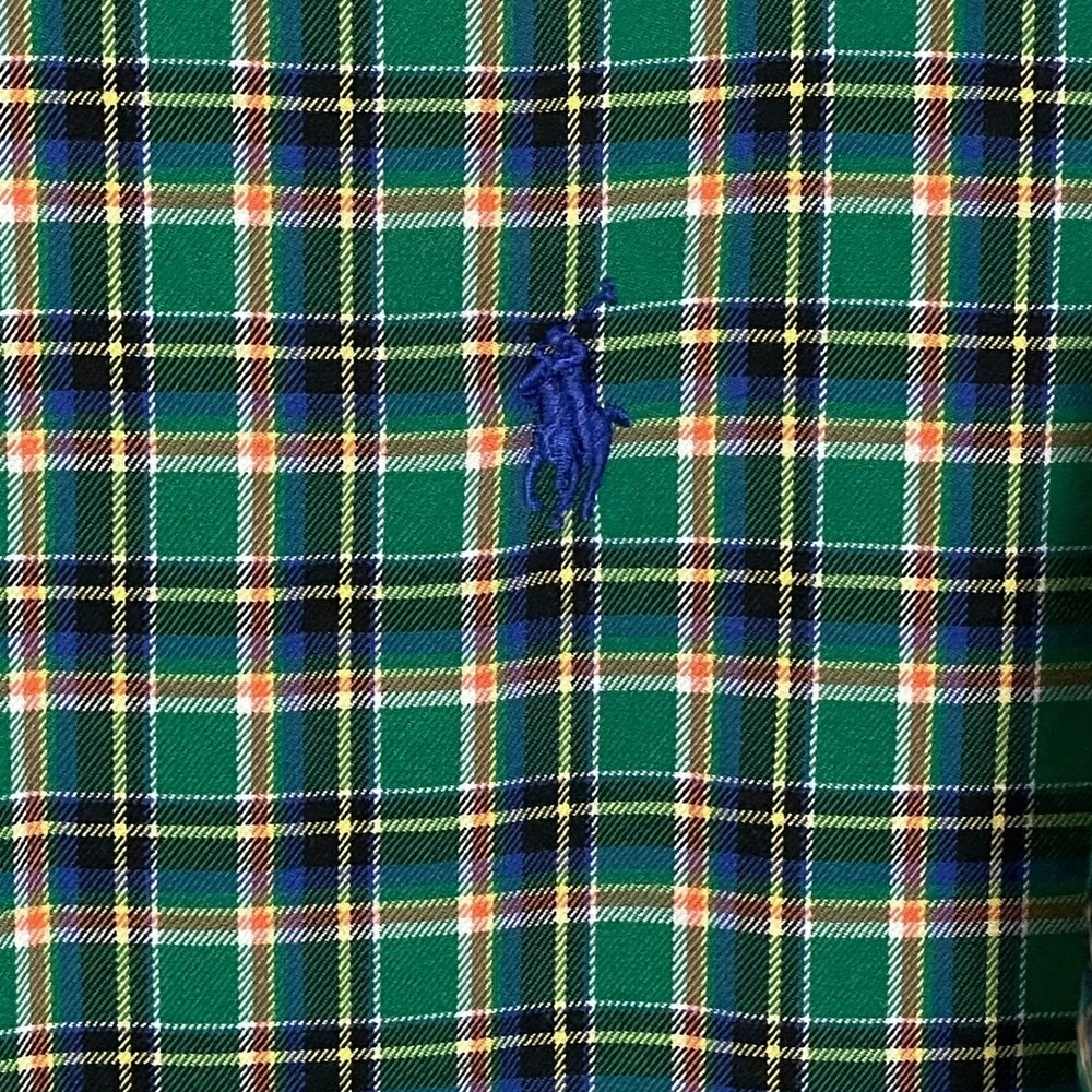 Polo Ralph Lauren Mens XL Custom Fit‎ Green Plaid Button Down Long Sleeve Shirt